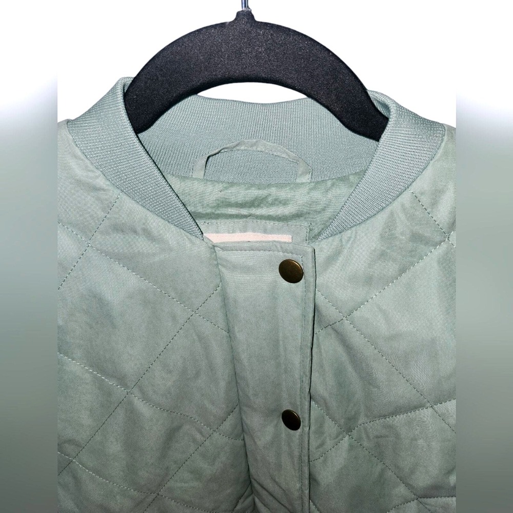 Quilted Jacket Universal‎ Thread Light Green Snap Front Coat Medium Length - Picture 8 of 11